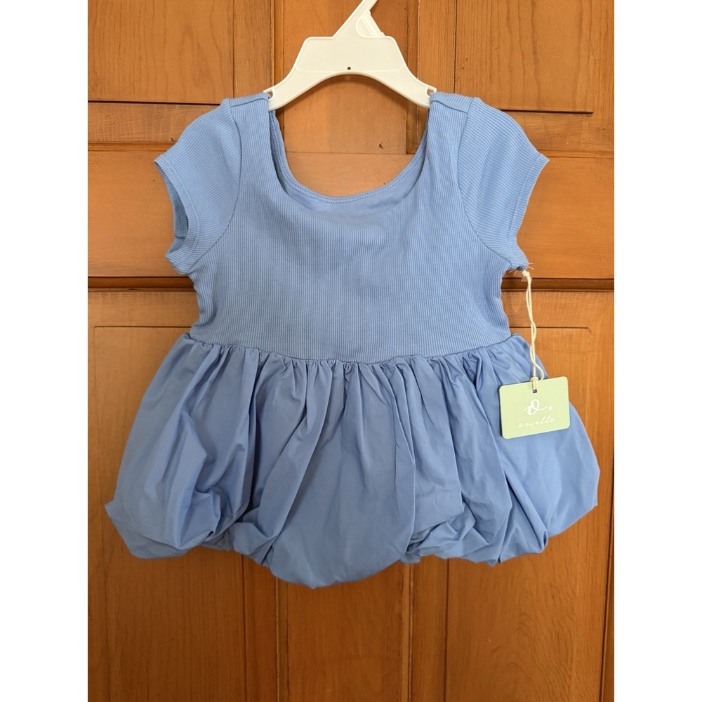 Girls' Owillo Short Sleeve Blue Knit Bubble Hem Top Size XS NWT